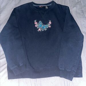 St. John's Bay Dark Blue Sweater with Butterfly and Floral Design